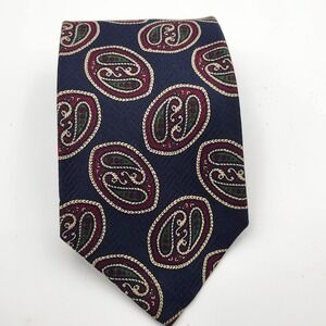 Brooks Brothers Mens Silk Necktie Tie Paisley Print Navy Blue Maroon Swirls